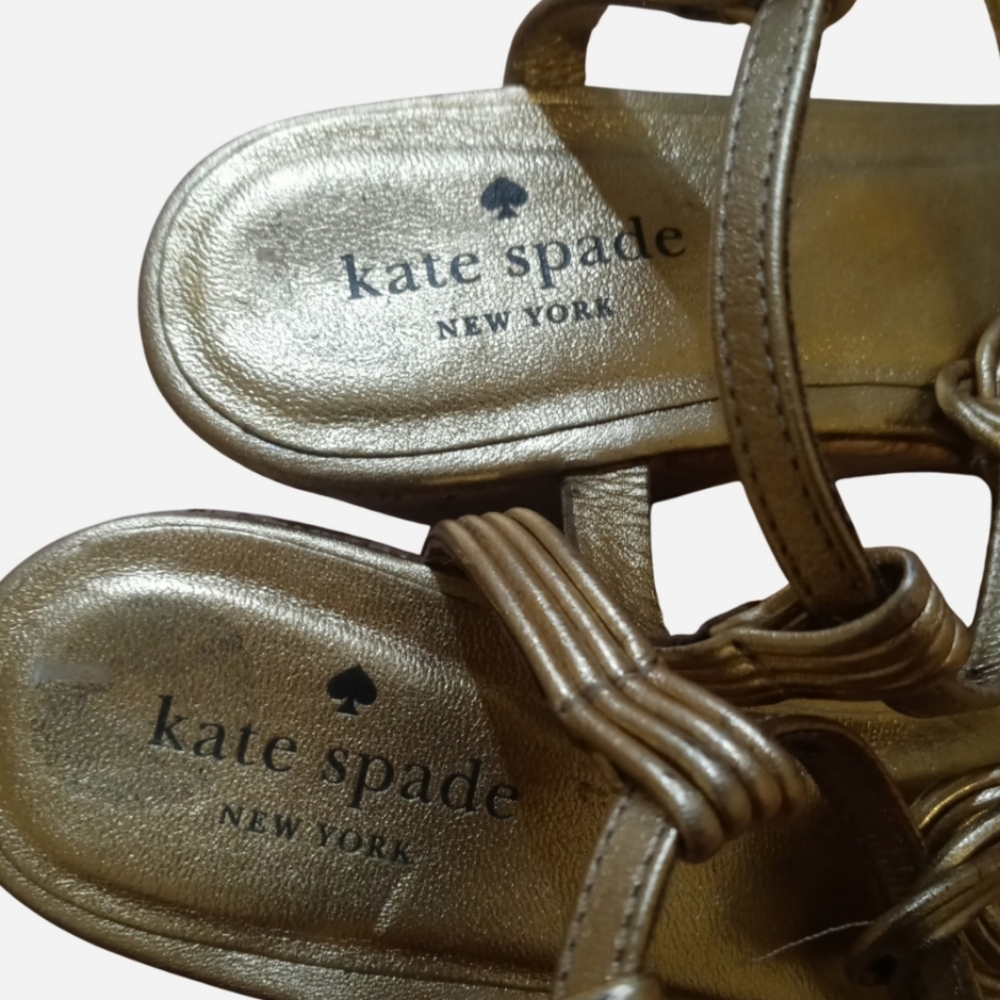 Kate Spade Metallic Gold Braided Wedge Sandals - Picture 5 of 7